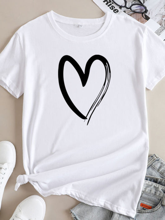T-shirt décontracté à manches courtes avec motif cœur