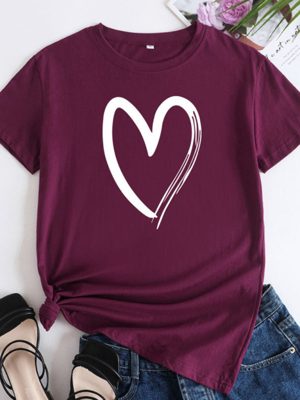 Casual love heart short-sleeved T-shirt