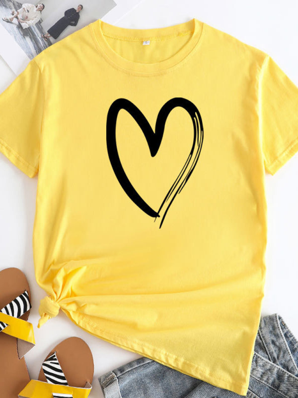 Casual love heart short-sleeved T-shirt