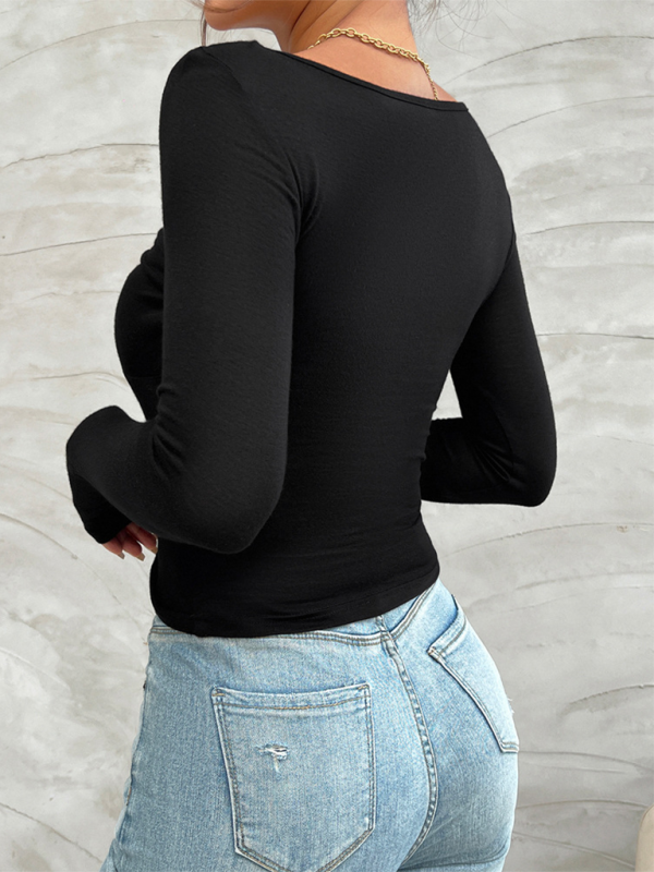 Autumn and Winter Y2K Long Sleeve Slim V-Neck T-Shirt Top