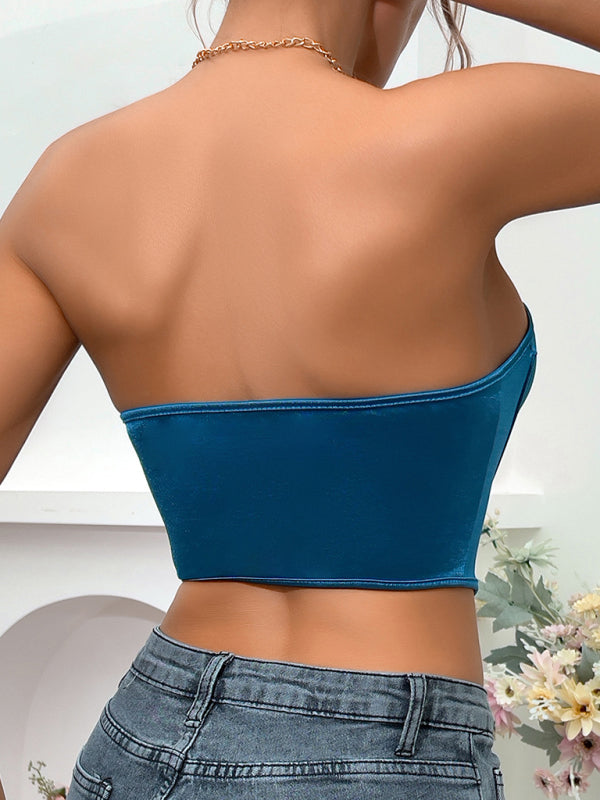 Glossy Backless Corset Tank Top