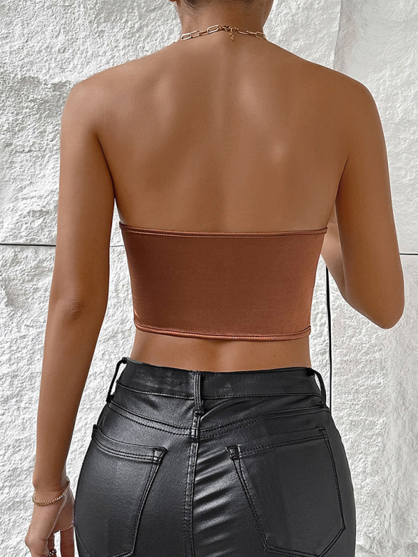 Glossy Backless Corset Tank Top