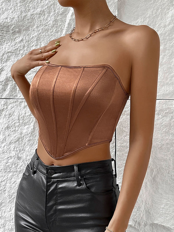 Glossy Backless Corset Tank Top