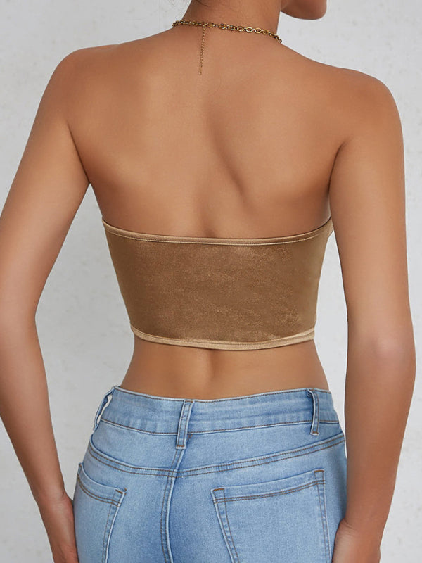Glossy Backless Corset Tank Top