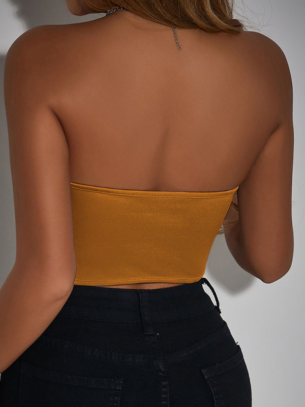Glossy Backless Corset Tank Top
