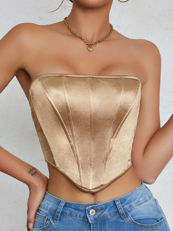 Glossy Backless Corset Tank Top