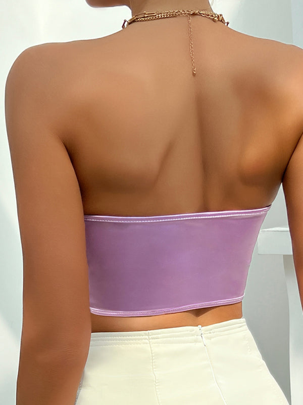 Glossy Backless Corset Tank Top