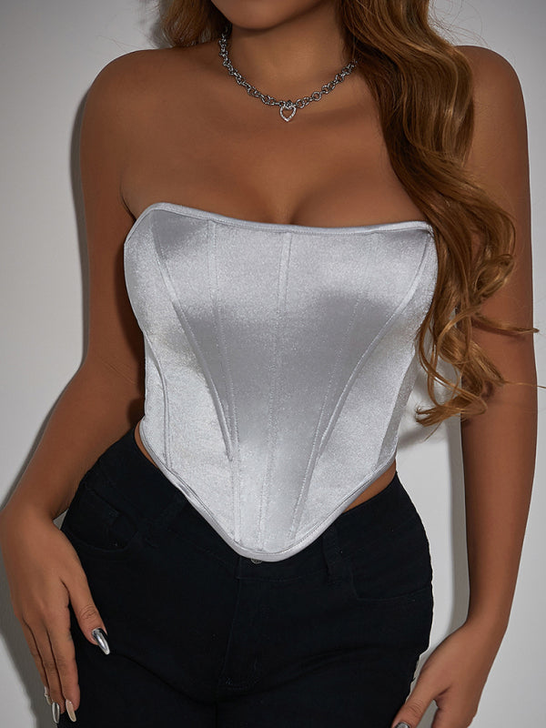 Glossy Backless Corset Tank Top