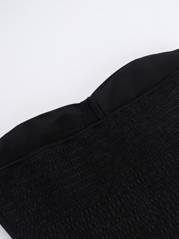 Robe trapèze froncée sexy à coupe slim et haut tube