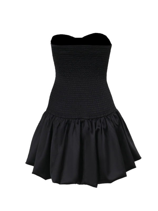 Robe trapèze froncée sexy à coupe slim et haut tube