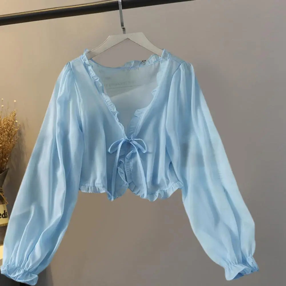 Thin Chiffon Casual Lace Bow Sun Protection Cardigan