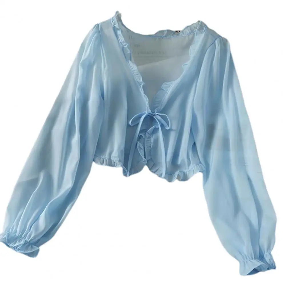 Thin Chiffon Casual Lace Bow Sun Protection Cardigan