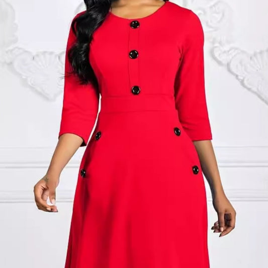 Solid Color Button Dress