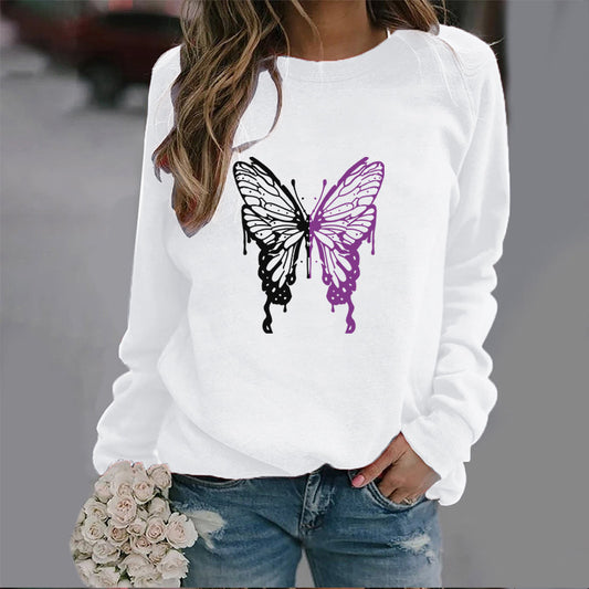 Colorized Butterfly Round Neck Sweater