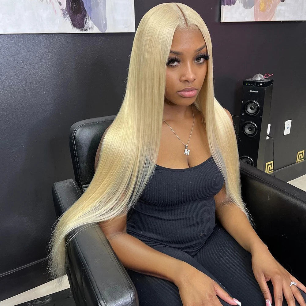 Blonde Human Hair Brazilian Bone Straight Lace Front Wig