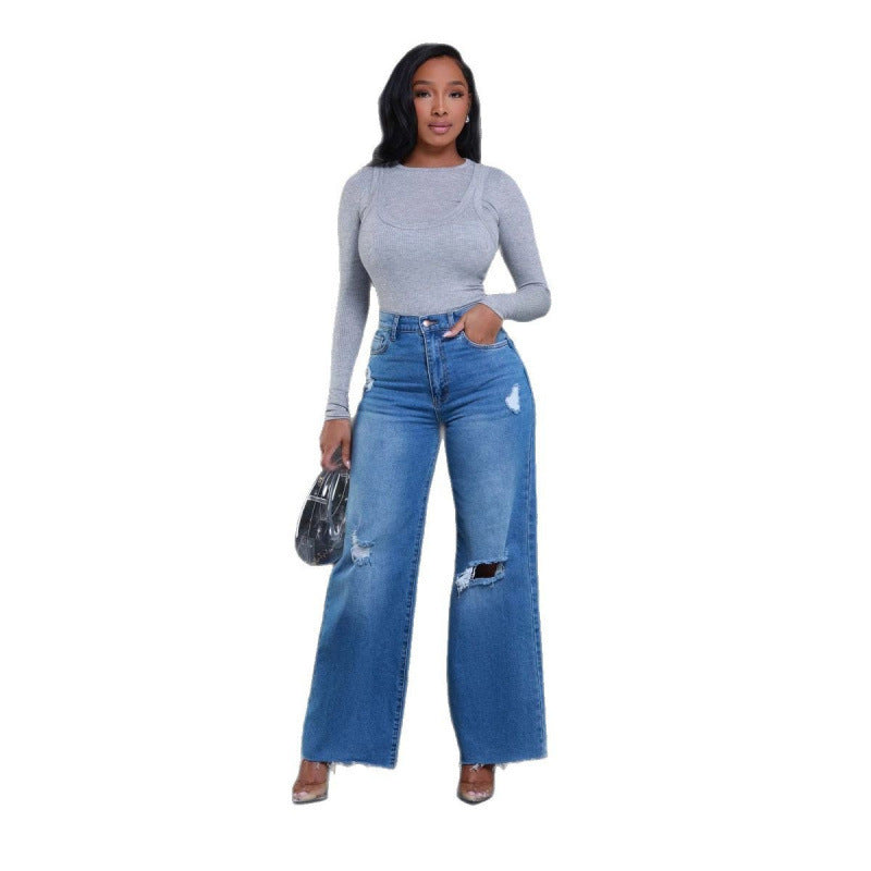 Women's Ripped High Waist Loose Jeans