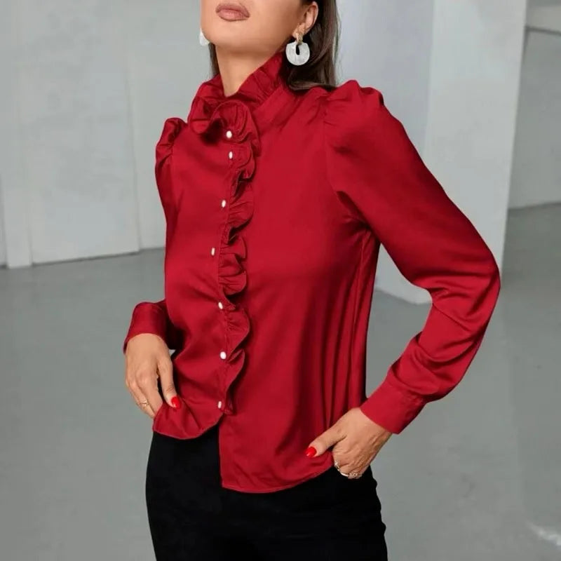 Elegant Women Ruffles Long Sleeve Blouse