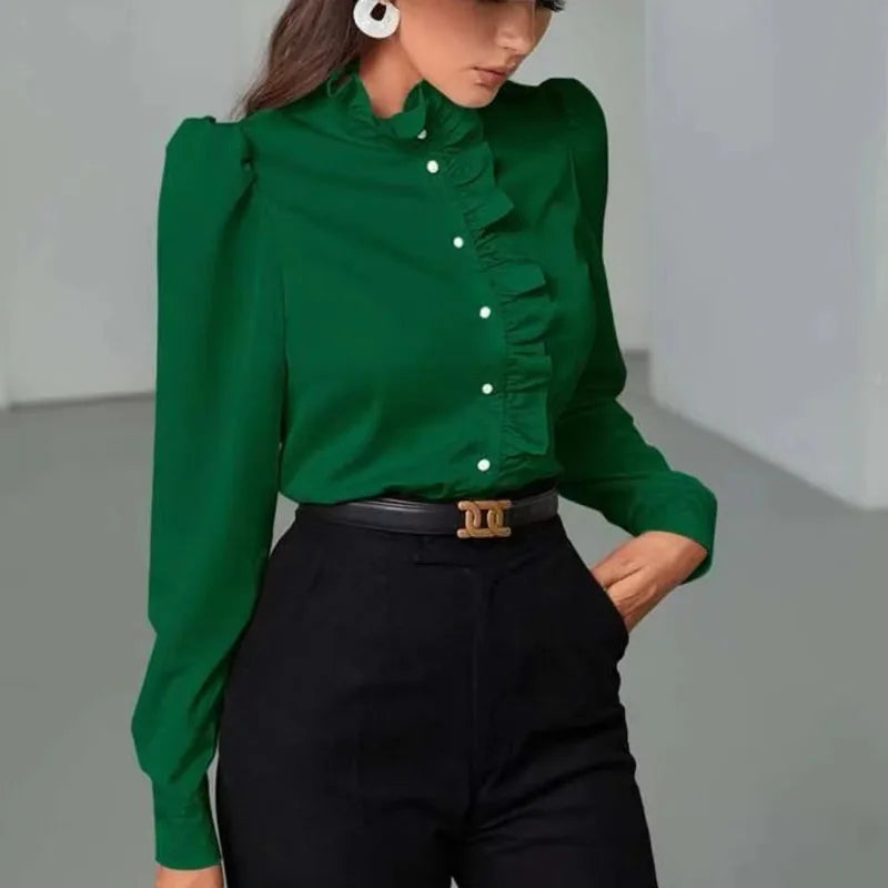 Elegant Women Ruffles Long Sleeve Blouse