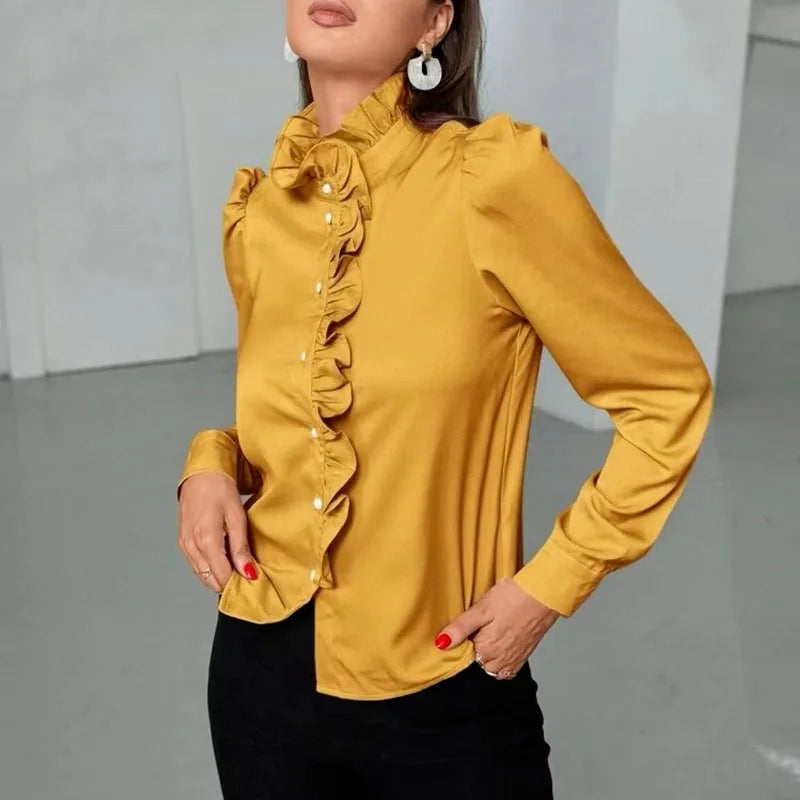 Elegant Women Ruffles Long Sleeve Blouse