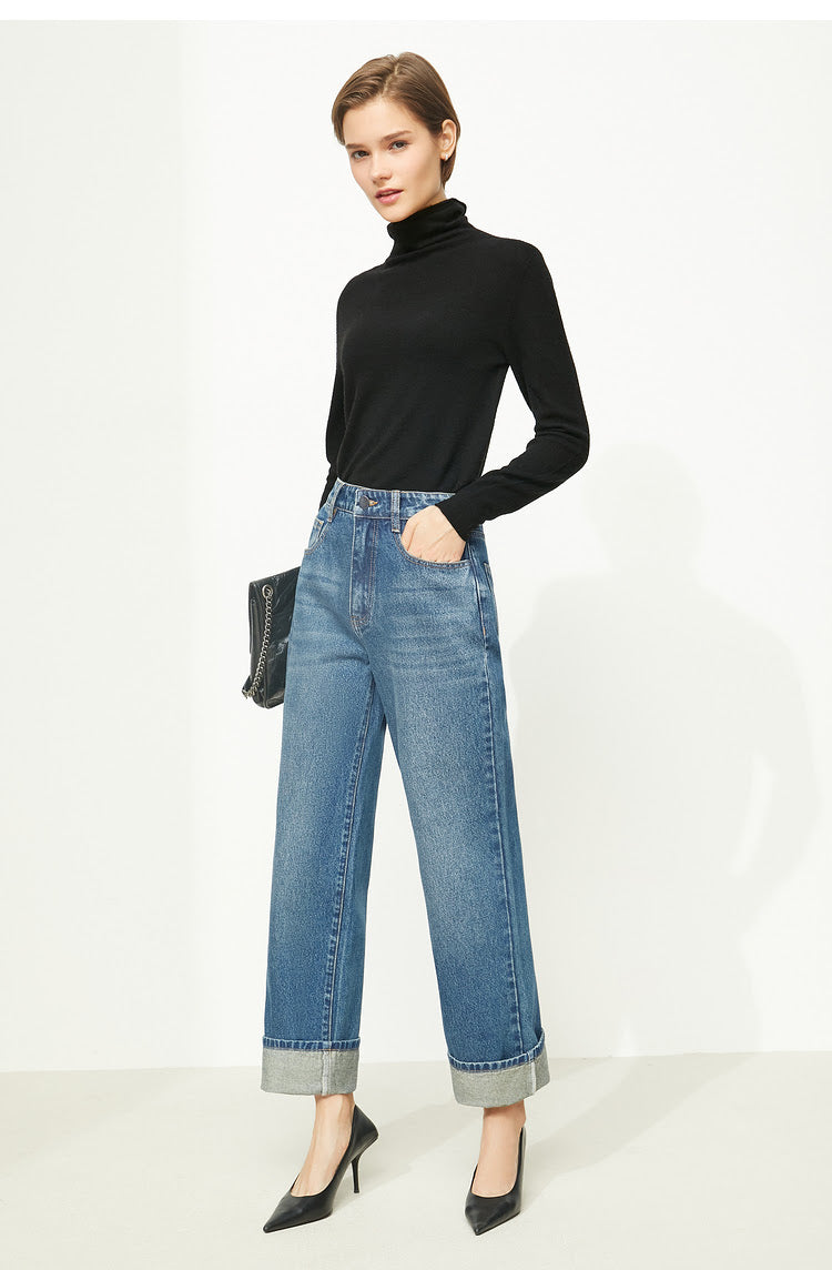 AMII Minimalist Loose Wide Leg High Waist Jeans