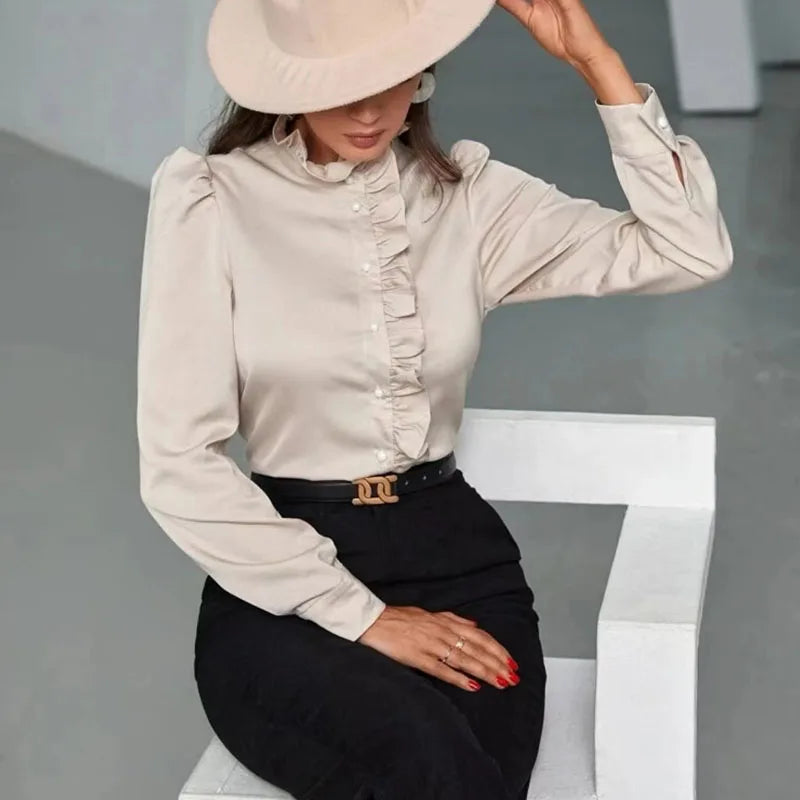 Elegant Women Ruffles Long Sleeve Blouse