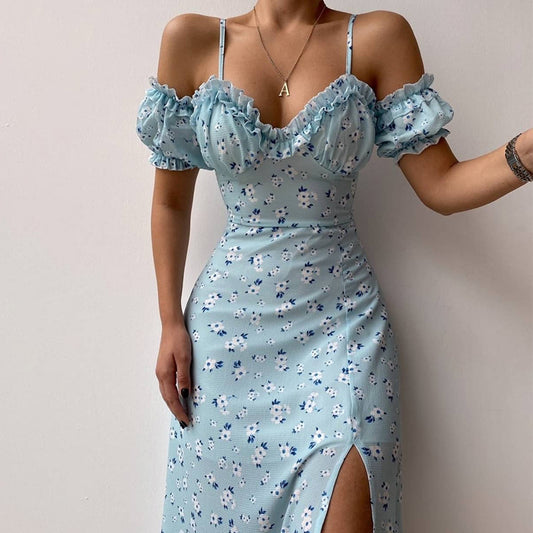 Sexy V-neck Fungus Edge Tube Top Dress