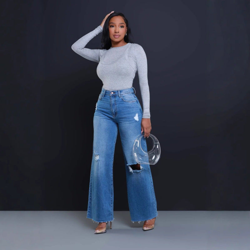 Women's Ripped High Waist Loose Jeans