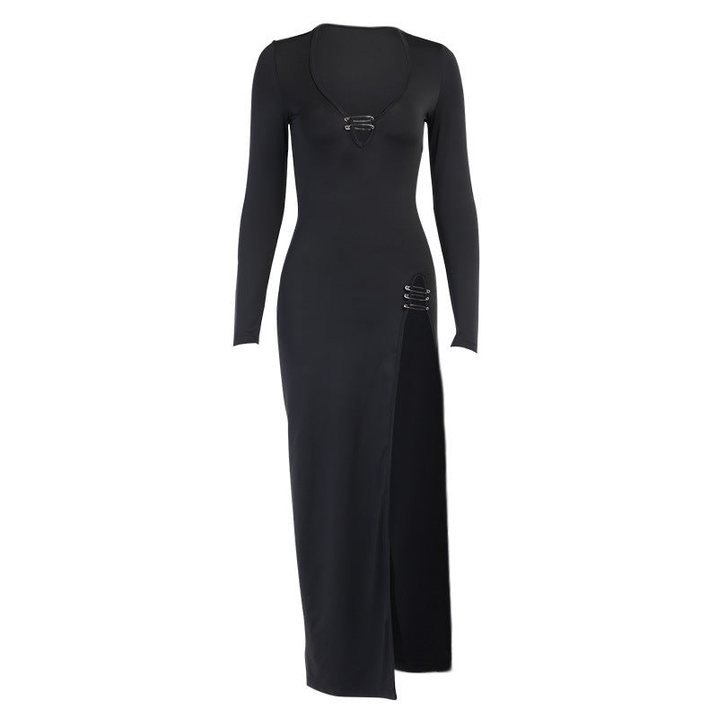 New Solid Color Slim Long-sleeved Dress