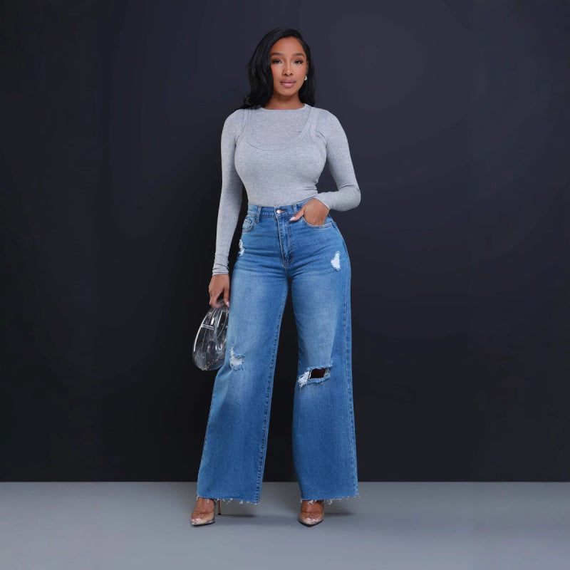 Women's Ripped High Waist Loose Jeans