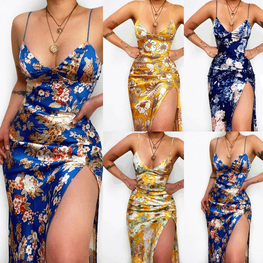 Flower Digital Print Slim Suspender Dress