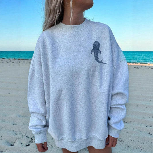 Light Gray Whale Print Sweater