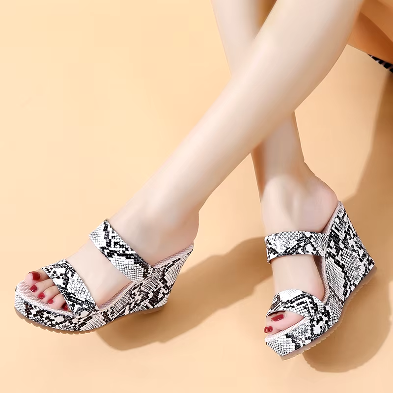 Elegant Snake Pattern Designer Wedge Heels