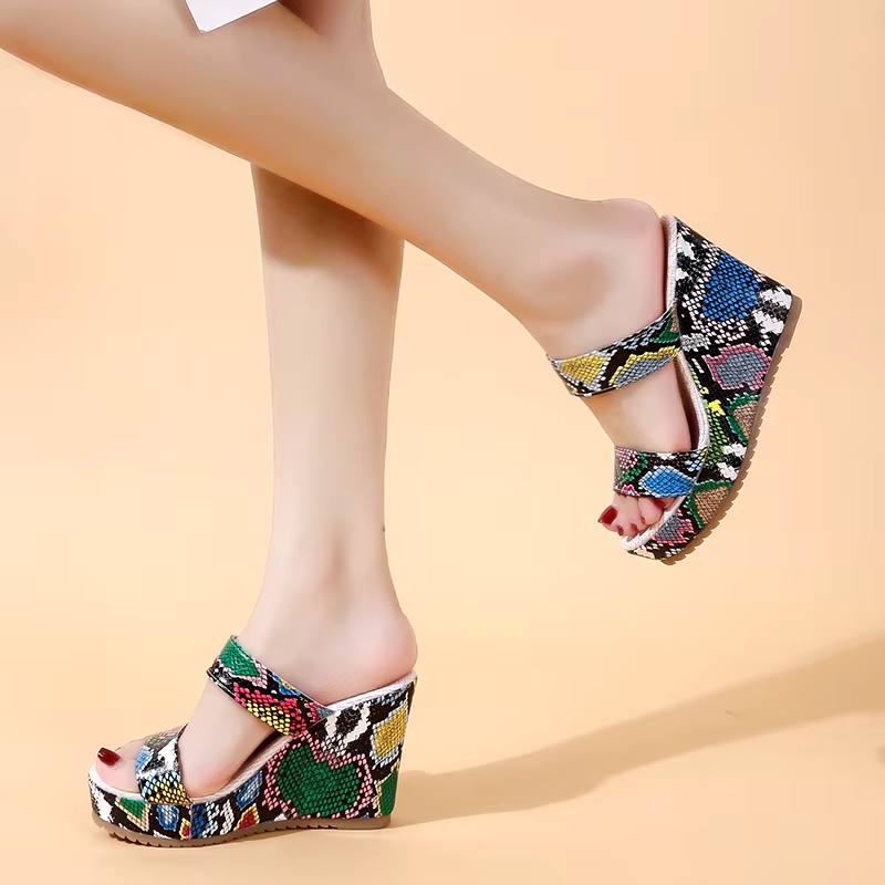 Elegant Snake Pattern Designer Wedge Heels