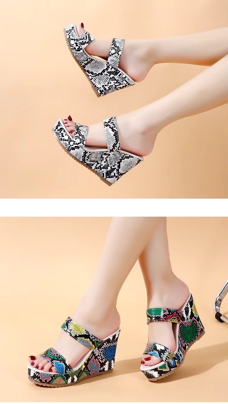 Elegant Snake Pattern Designer Wedge Heels