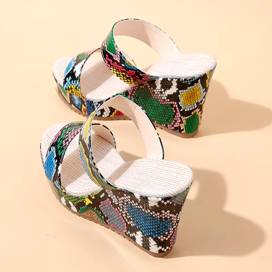 Elegant Snake Pattern Designer Wedge Heels